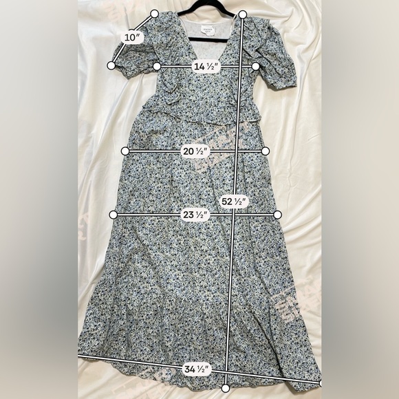 Hyacinth House Blue Floral Maxi Dress Puff Sleeve Ruffle Prairie Cottagecore XS - Picture 3 of 13